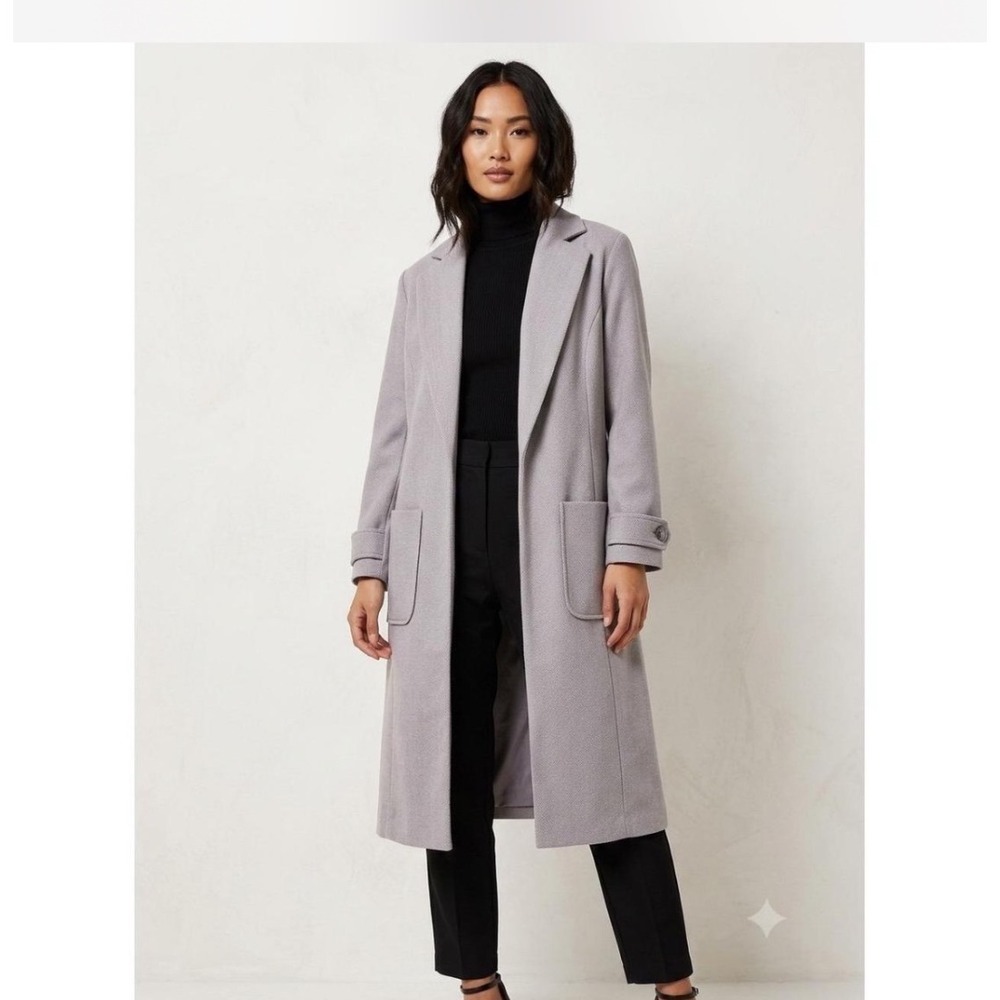 Persun Womens Gray Longline Open Front Duster Coat Jacket Size Large Notch Lapel